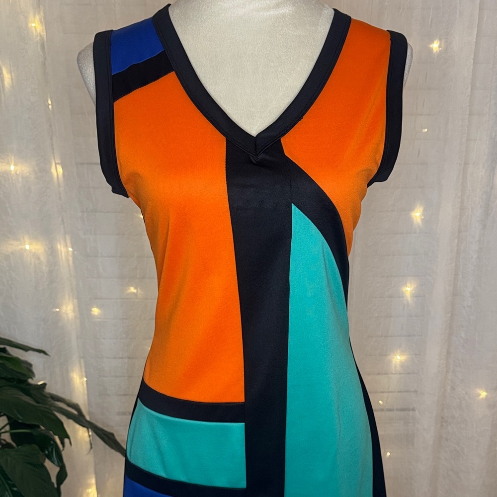 Reborn Colorblock Mini Dress - Orange, Blue, Teal - Picture 3 of 8